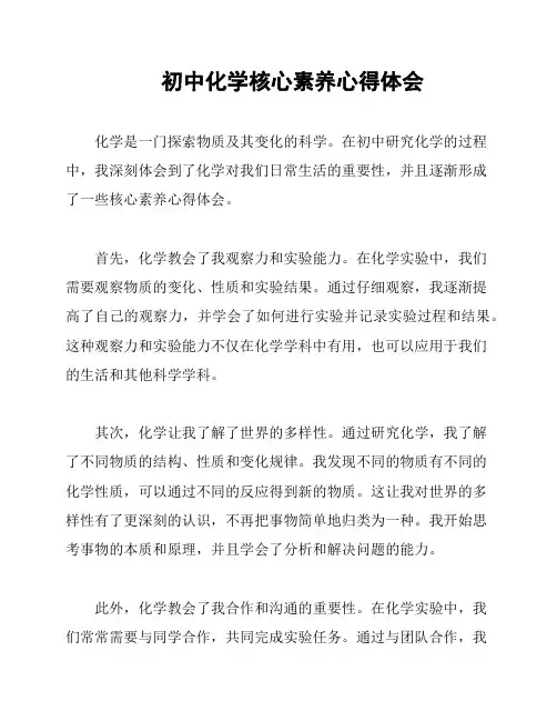 初中化学核心素养心得体会