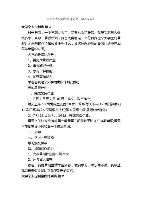 大学个人定制暑假计划表（精选6篇）