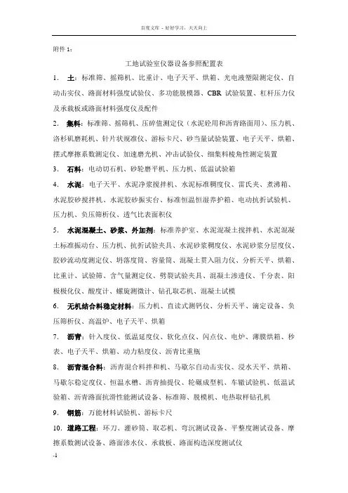 工地试验室仪器设备参照配置表