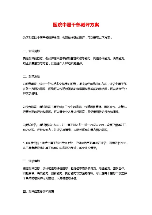 医院中层干部测评方案
