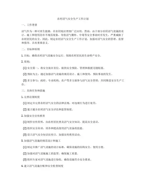 农村沼气安全生产工作计划