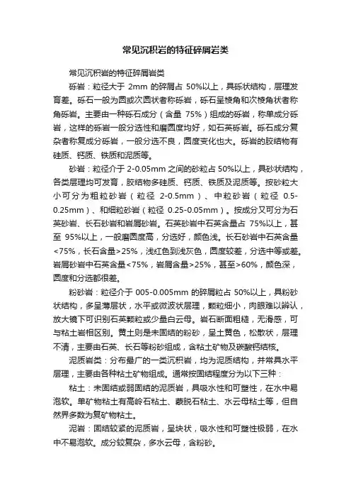 常见沉积岩的特征碎屑岩类