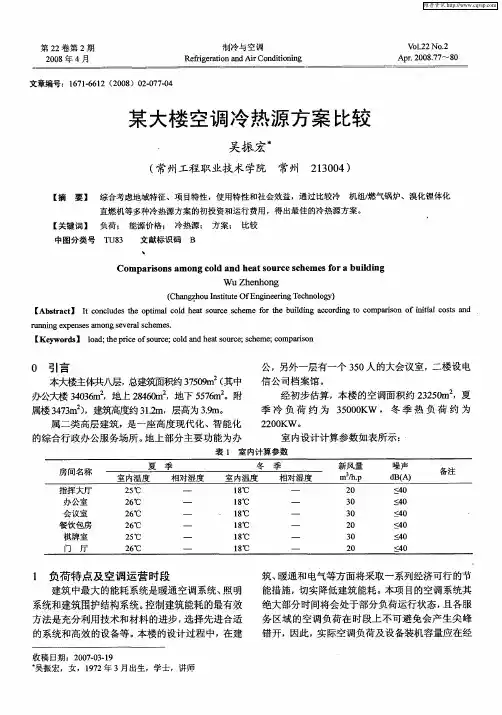 某大楼空调冷热源方案比较
