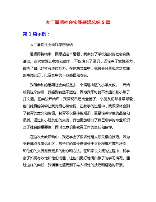 大二暑期社会实践感想总结5篇