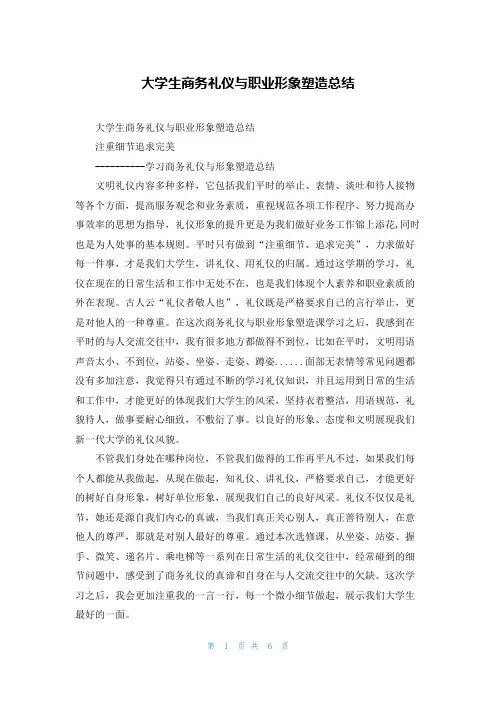 大学生商务礼仪与职业形象塑造总结