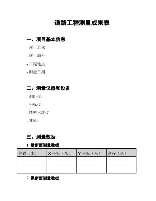 道路工程测量成果表