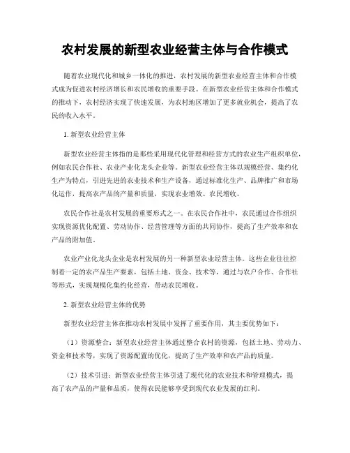 农村发展的新型农业经营主体与合作模式