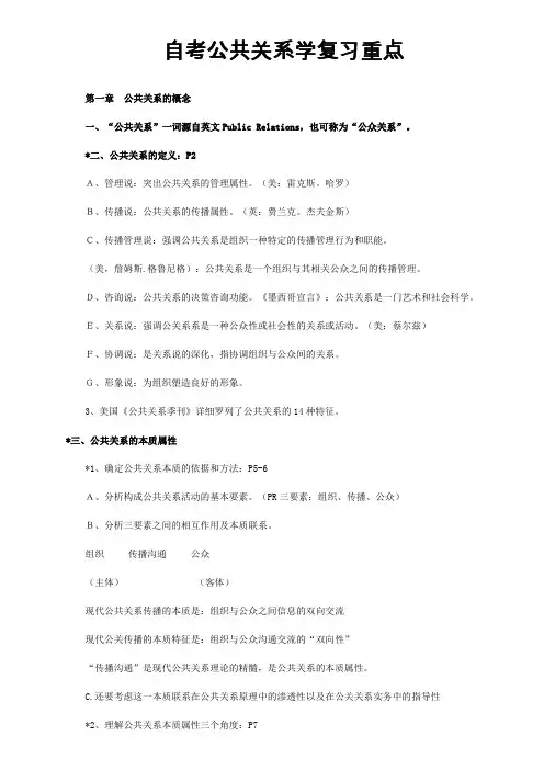 自考公共关系学复习重点