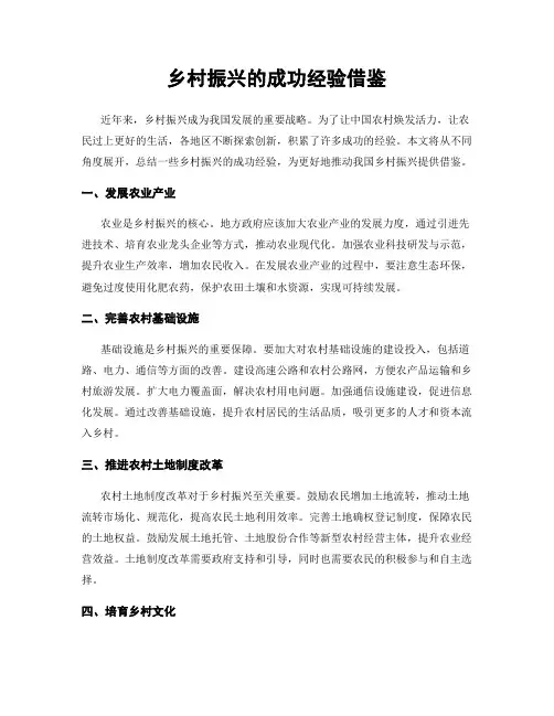 乡村振兴的成功经验借鉴