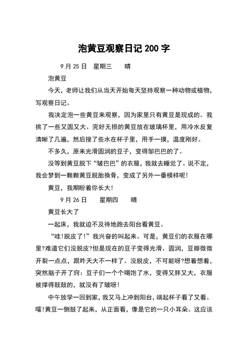 泡黄豆观察日记200字