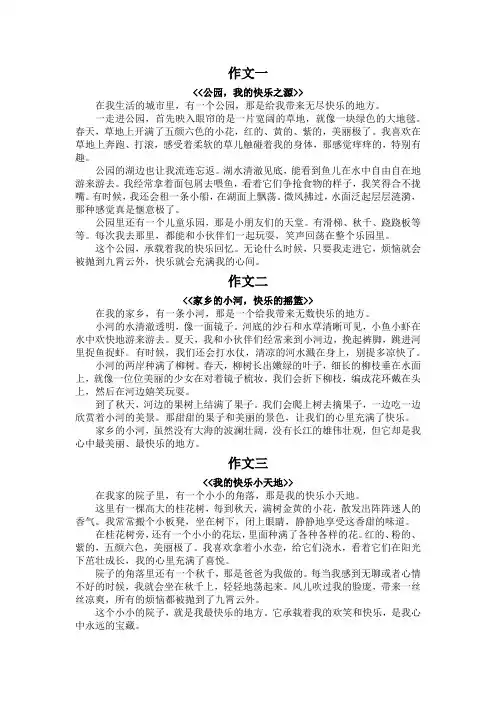 给我带来快乐的地方作文四年级下册400字