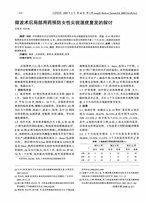 微波术后局部用药预防女性尖锐湿疣复发的探讨