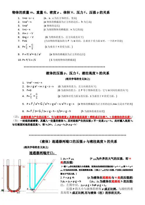物体的质量m、密度ρ、体积v、压力F、压强p的关系