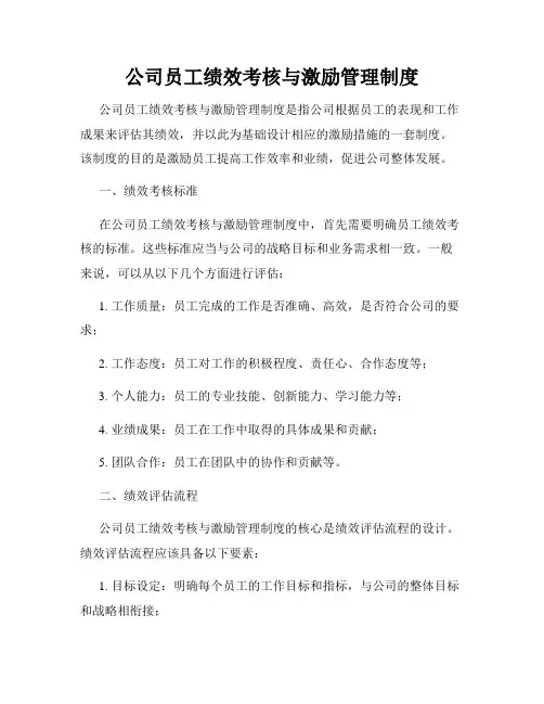 公司员工绩效考核与激励管理制度