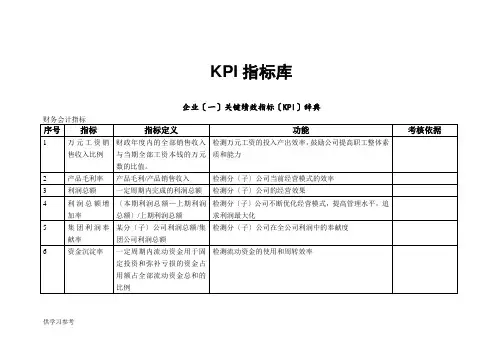 企业关键绩效指标(KPI)辞典