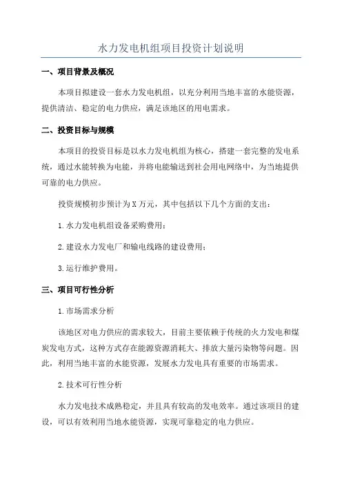 水力发电机组项目投资计划说明