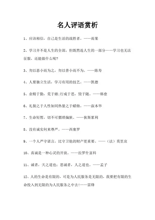 名人评语大全100个