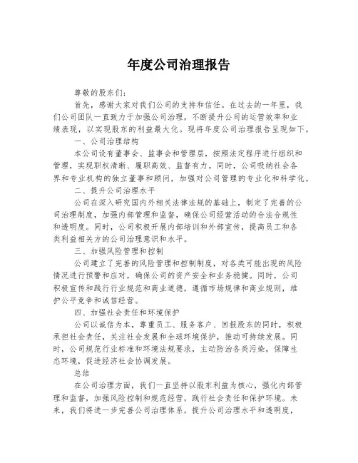 年度公司治理报告