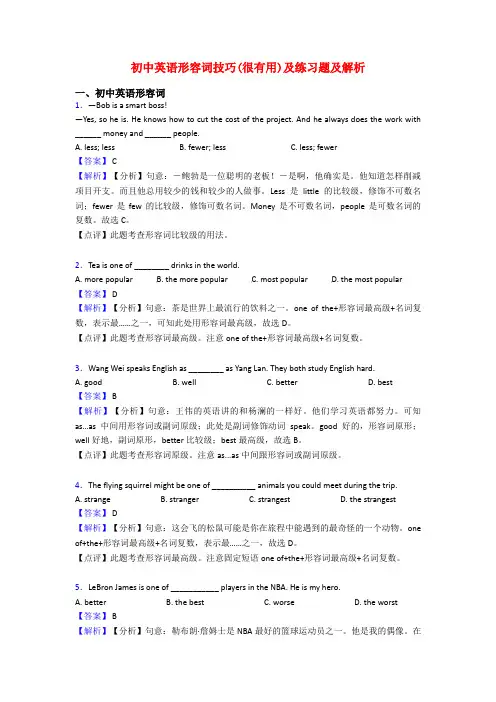 初中英语形容词技巧(很有用)及练习题及解析