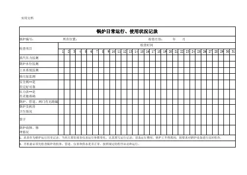 锅炉运行、维保、使用表格