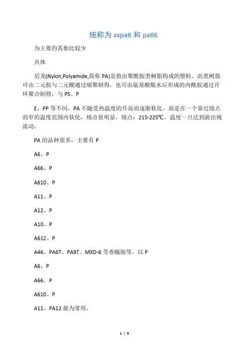 PA12 PA11 PA66 PA6 区别