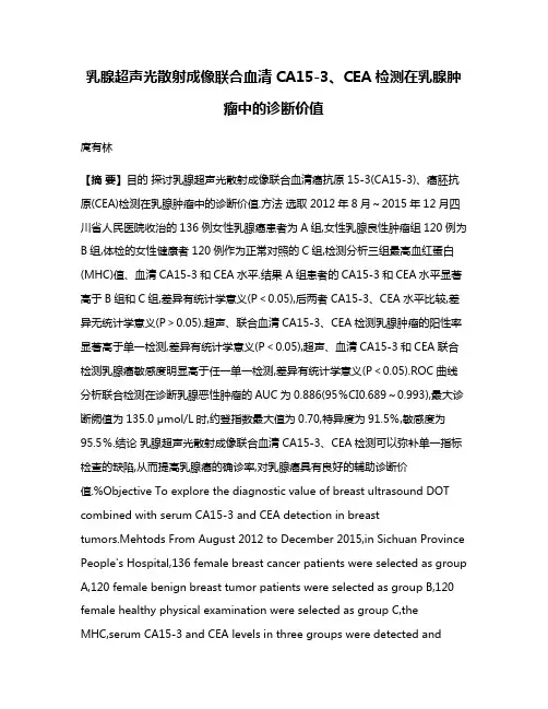 乳腺超声光散射成像联合血清CA15-3、CEA检测在乳腺肿瘤中的诊断价值