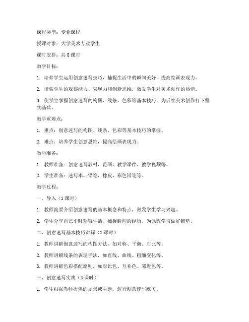 大学创意速写教案范文模板