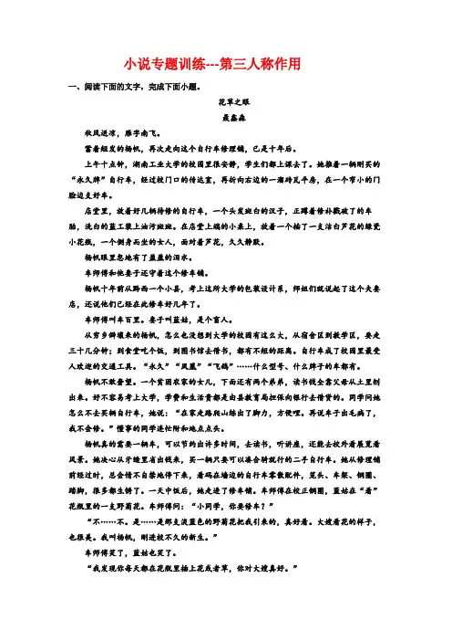 高考语文复习：小说专题训练-第三人称作用