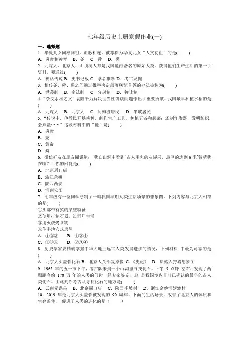 人教部编版七年级历史上册寒假作业(一)