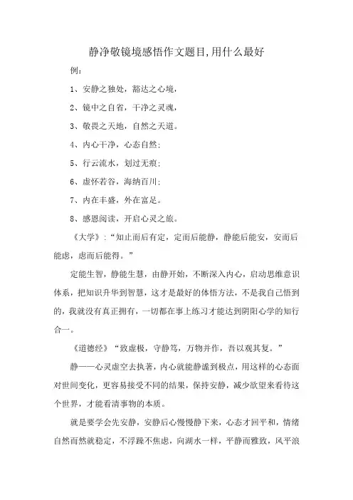 静净敬镜境感悟作文题目,用什么最好