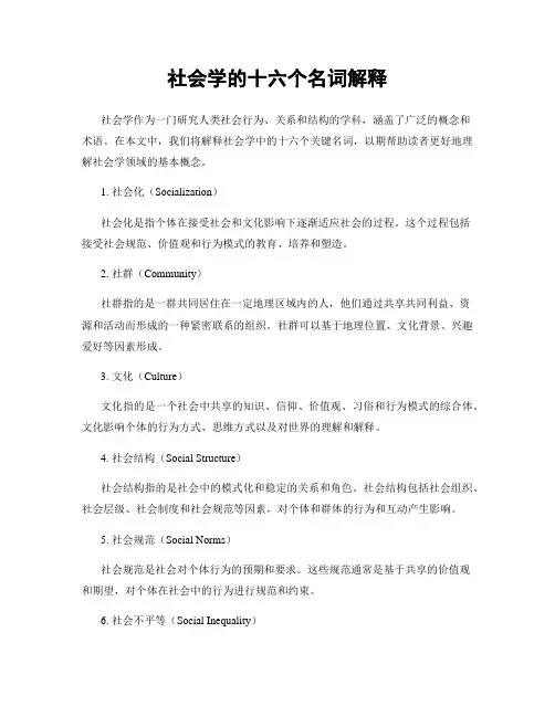 社会学的十六个名词解释