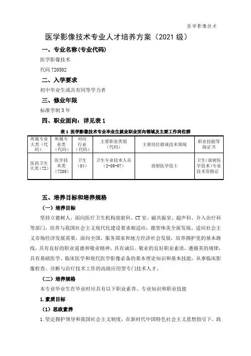 医学影像技术专业人才培养方案(2021级)