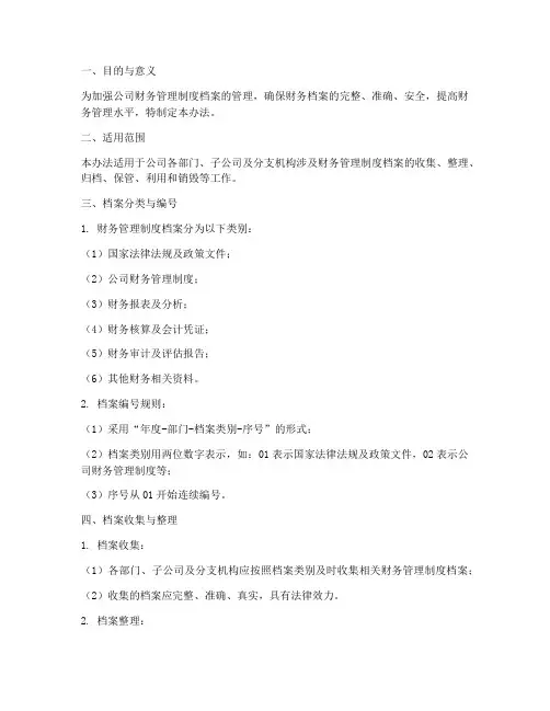 财务管理制度档案管理办法