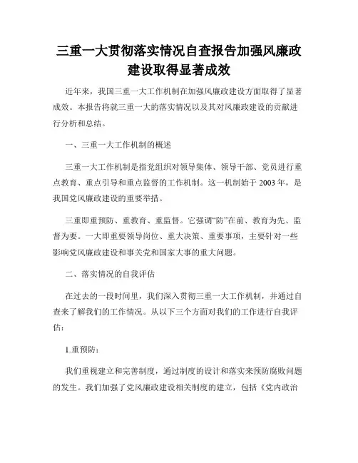 三重一大贯彻落实情况自查报告加强风廉政建设取得显著成效