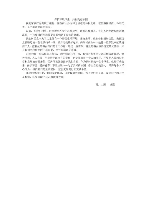 保护环境卫生  共创美好家园