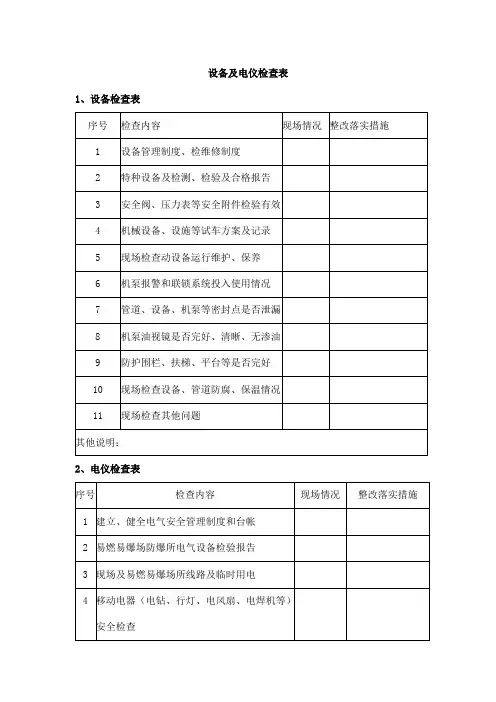 设备及电仪检查表