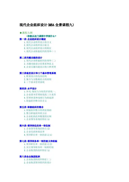 MBA全景教程之九-现代企业组织设计说明