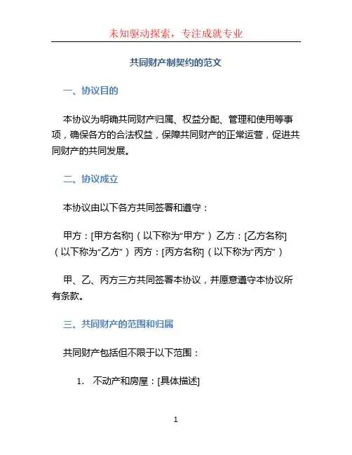 共同财产制契约的范文