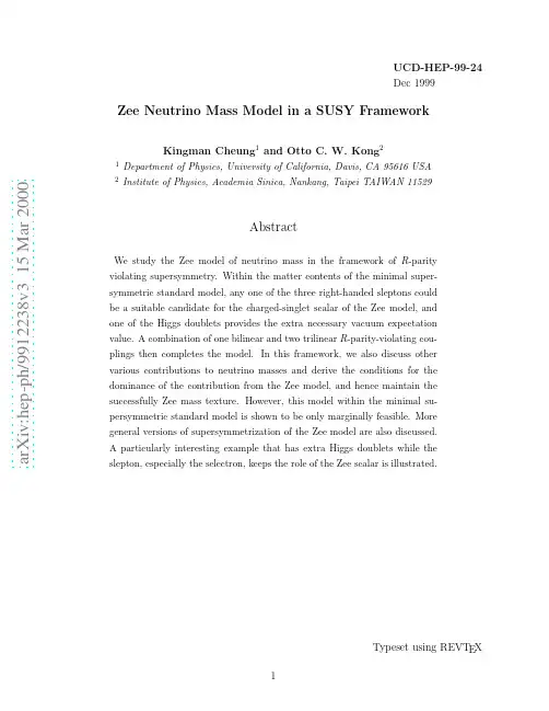 Zee Neutrino Mass Model in SUSY Framework