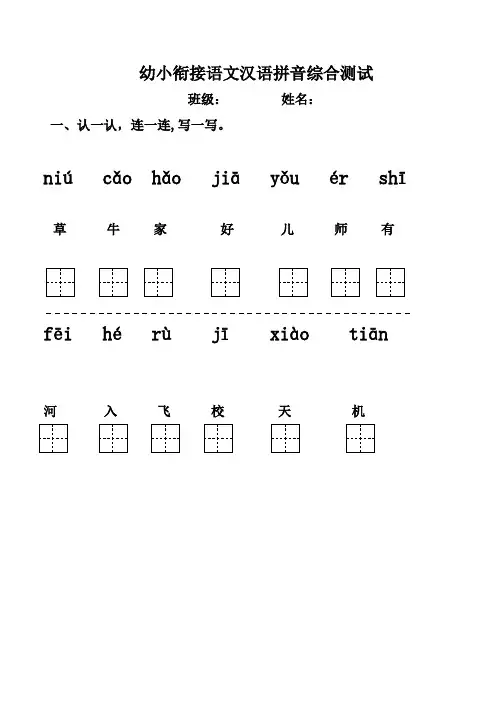 幼小衔接语文汉语拼音综合测试