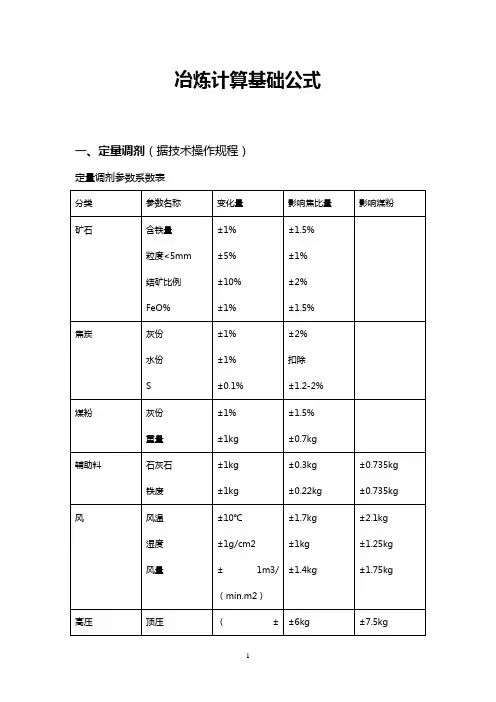 冶炼计算基础公式