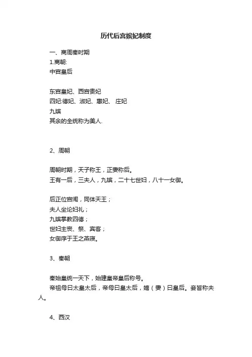 历代后宫嫔妃制度