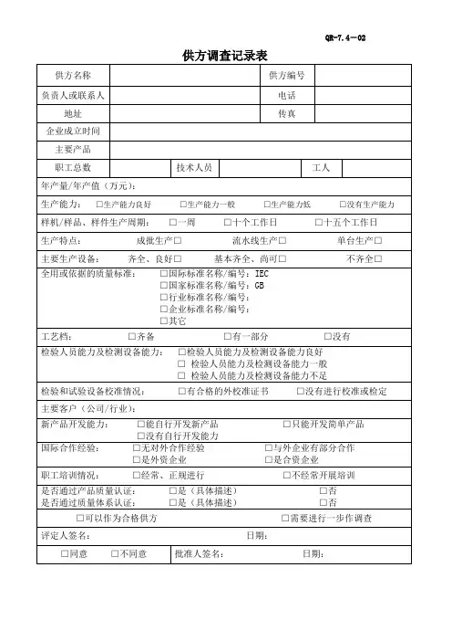 CQC(CCC认证)厂验文件-供方调查记录表10