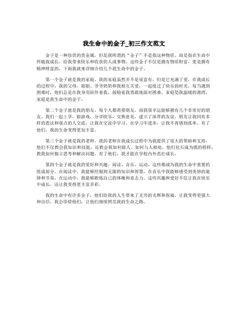 我生命中的金子_初三作文范文