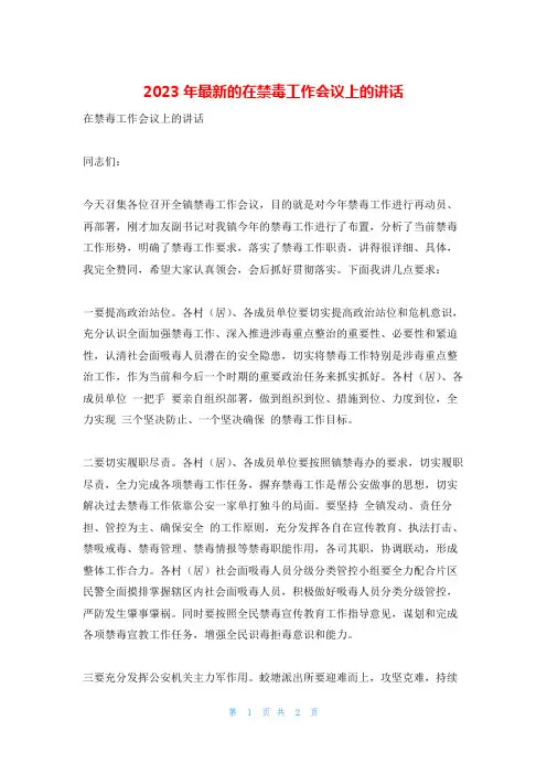 2023年最新的在禁毒工作会议上的讲话
