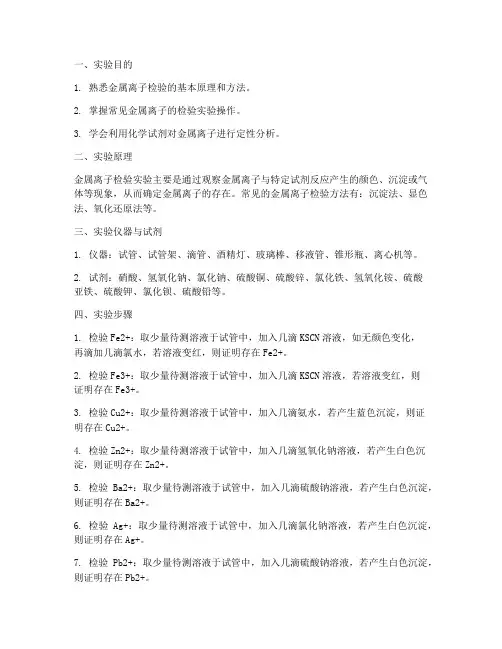 金属离子的检验实验报告