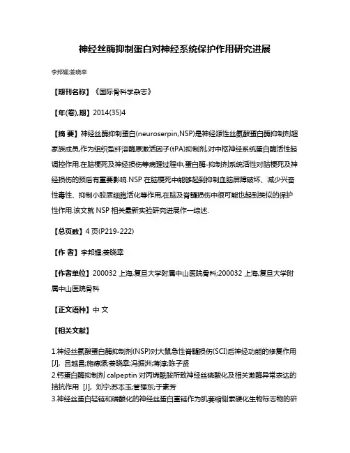 神经丝酶抑制蛋白对神经系统保护作用研究进展