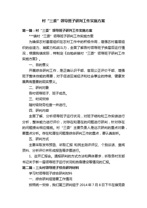 村“三委”领导班子研判工作实施方案