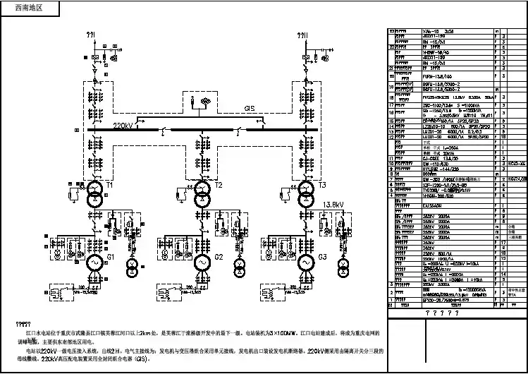 电气主接线图 75江口(3X100MW)