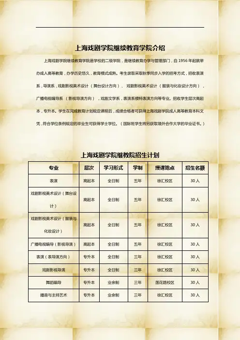 上海戏剧学院高起本、专升本招生简章